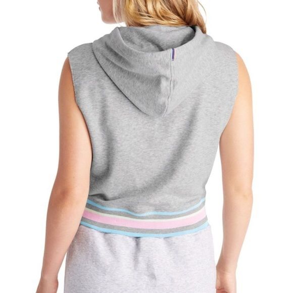 Champion Campus Grey French Terry Lined Sleeveless Hooded Cropped Vest Sz L NEW - Picture 2 of 15